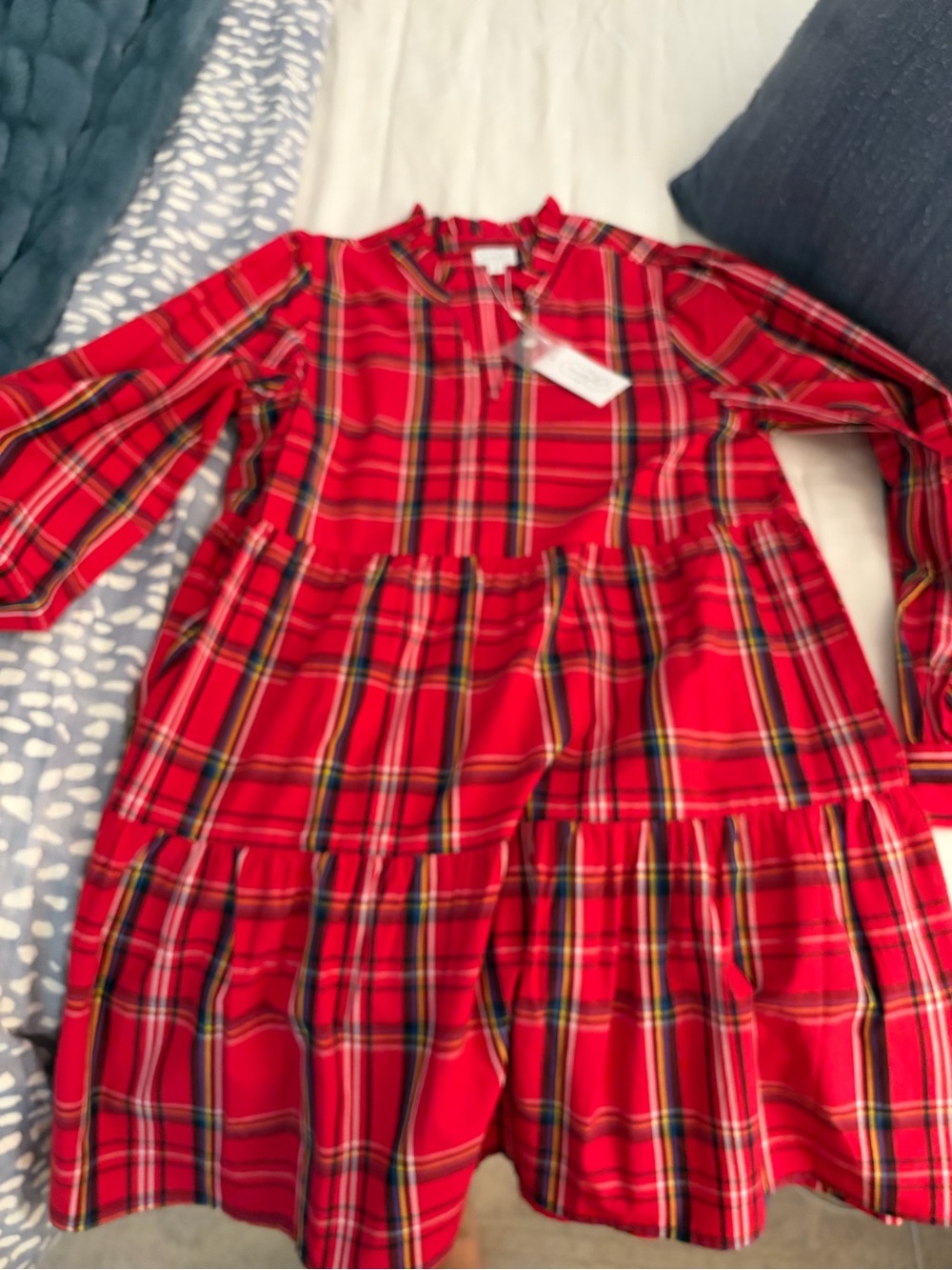Mud Pie Red Plaid Ruffle-Neck Dress